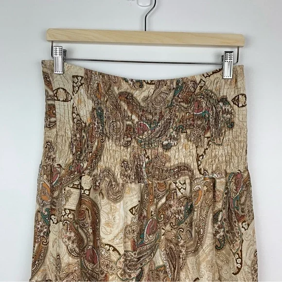 Rosemarine Maxi Tiered Skirt Paisley Italy Size Medium Brown Beige Boho Romantic - Picture 3 of 11